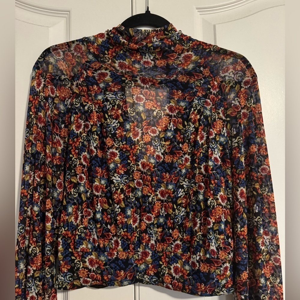 Free People All Dolled Up Crop Mesh Floral Top - Picture 2 of 7